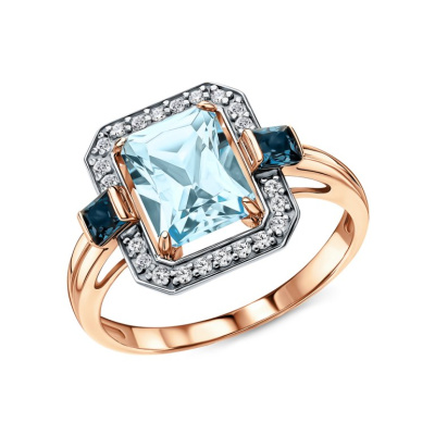 Золотое кольцо с фианитами и топазами природными