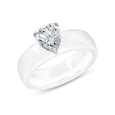 Керамическое кольцо с фианитом и элементом из стали