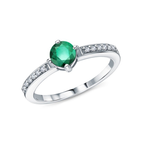 Серебряное кольцо с фианитами и изумрудами природными