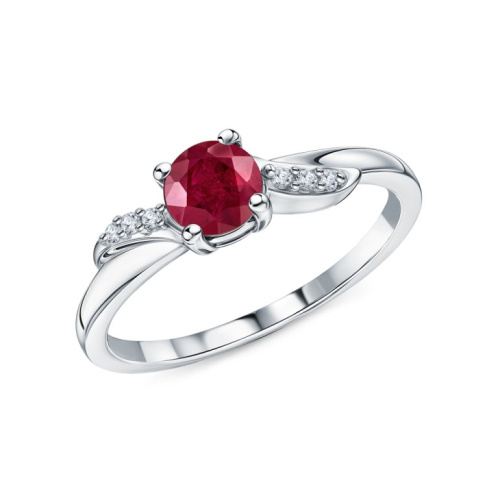 Серебряное кольцо с фианитами и рубинами природными