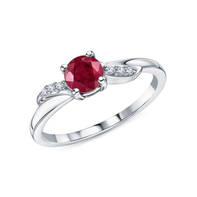 Серебряное кольцо с фианитами и рубинами природными