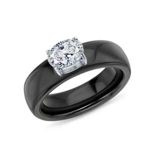 Керамическое кольцо с фианитом и элементом из стали