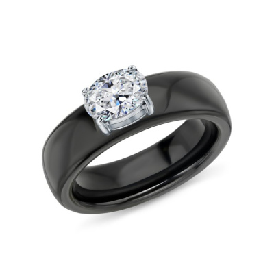 Керамическое кольцо с фианитом и элементом из стали