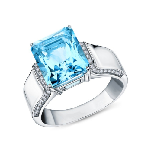 Золотое кольцо с бриллиантами природными и топазами природными