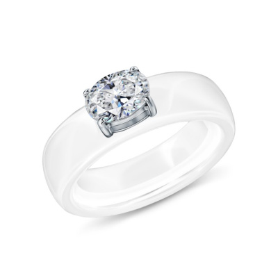 Керамическое кольцо с фианитом и элементом из стали