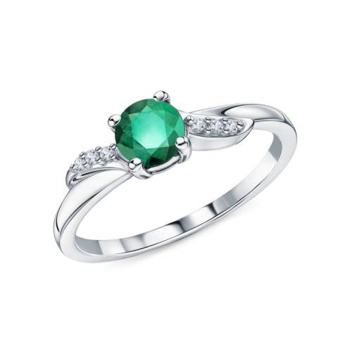 Серебряное кольцо с фианитами и изумрудами природными