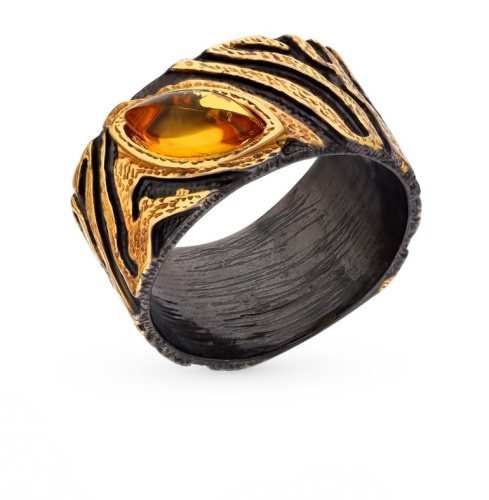 Серебряное кольцо с янтарями природными