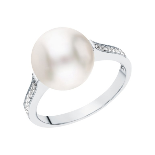 Серебряное кольцо с жемчугом природным и фианитами