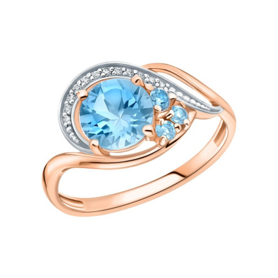 Золотое кольцо с фианитами и топазами природными