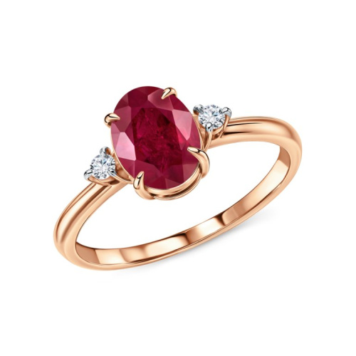 Золотое кольцо с бриллиантами природными и рубином природным