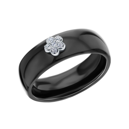 Керамическое кольцо с фианитами и керамикой