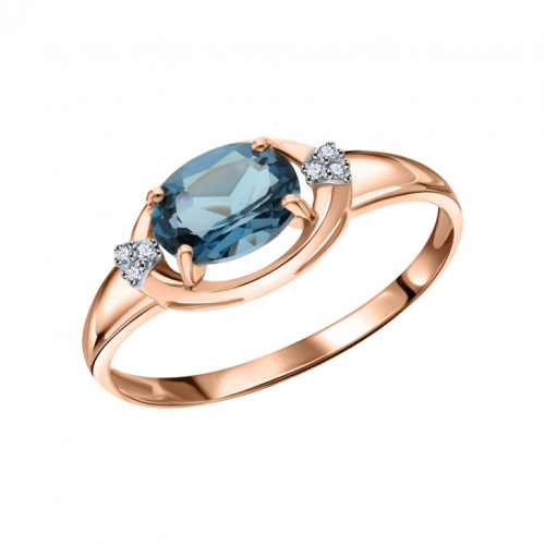 Золотое кольцо с фианитами и топазом природным