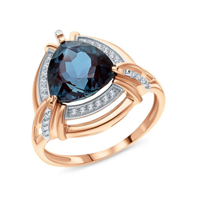 Золотое кольцо с бриллиантами природными и александритом выращенным