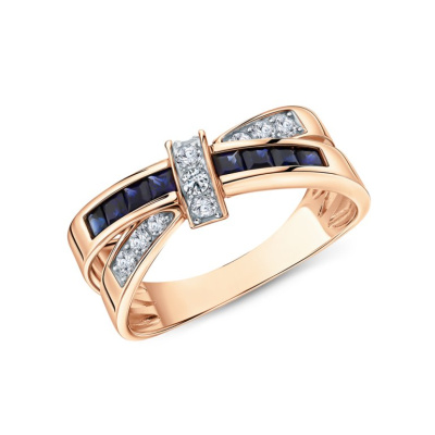 Золотое кольцо с сапфирами выращенными и сапфирами природными