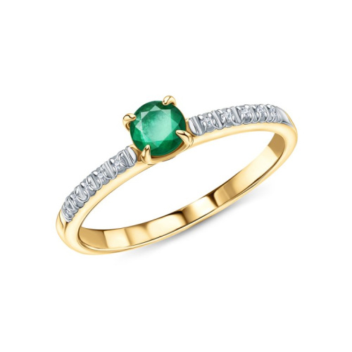 Золотое кольцо с бриллиантами природными и изумрудами природными