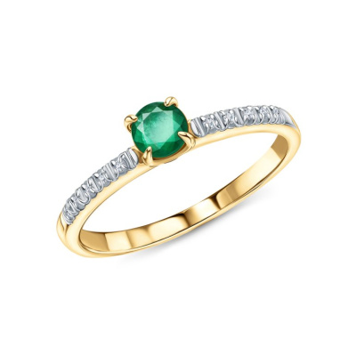 Золотое кольцо с бриллиантами природными и изумрудами природными