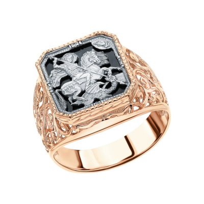 Золотое кольцо с фианитами "Георгий Победоносец"