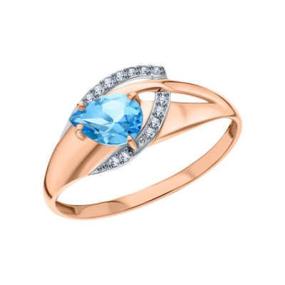 Золотое кольцо с фианитами и природным топазом