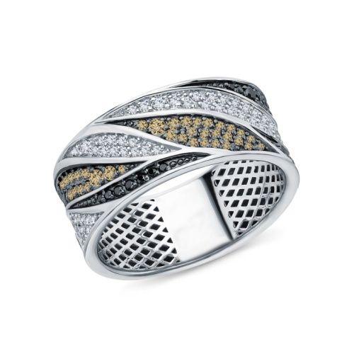 Золотое кольцо с коньячными бриллиантами и бриллиантами чёрными природными