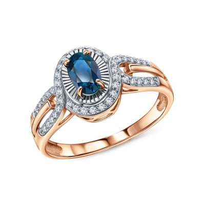 Золотое кольцо с бриллиантами природными и топазами природными