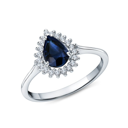 Серебряное кольцо с сапфиром и фианитами