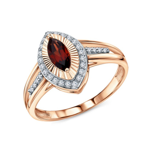 Золотое кольцо с бриллиантами природными и гранатами природными