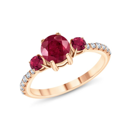 Серебряное кольцо с фианитами и рубинами природными