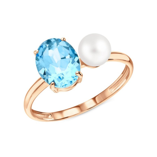 Золотое кольцо с жемчугом и топазом природным