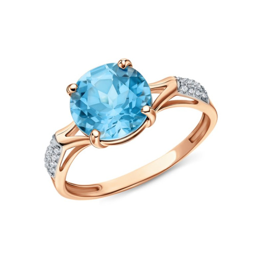 Золотое кольцо с фианитами и топазами природными