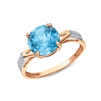 Золотое кольцо с фианитами и топазами природными