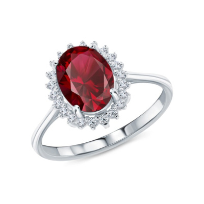 Серебряное кольцо с фианитами и рубином природным