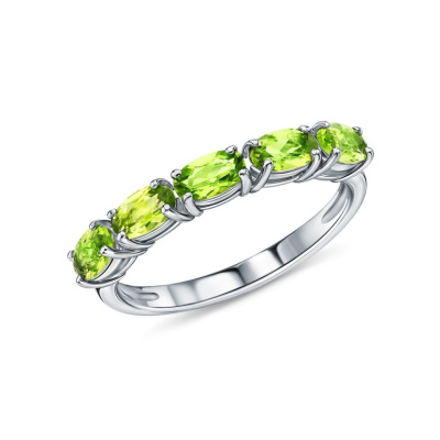 Серебряное кольцо с хризолитами природными