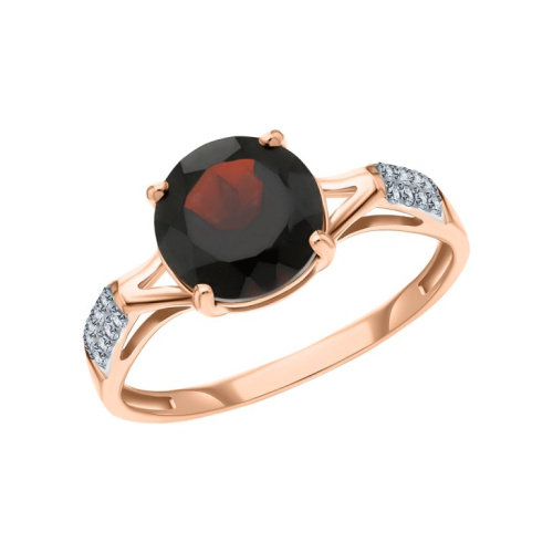 Золотое кольцо с природным гранатом и фианитами