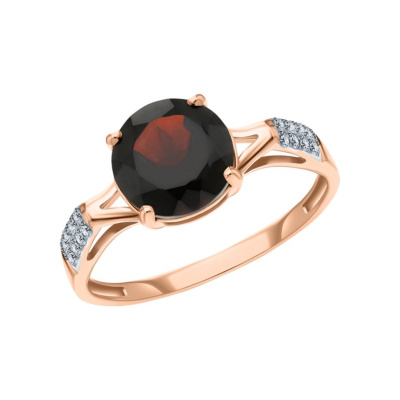 Золотое кольцо с природным гранатом и фианитами