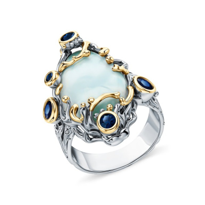 Серебряное кольцо с природным ларимаром и синтетической шпинелью