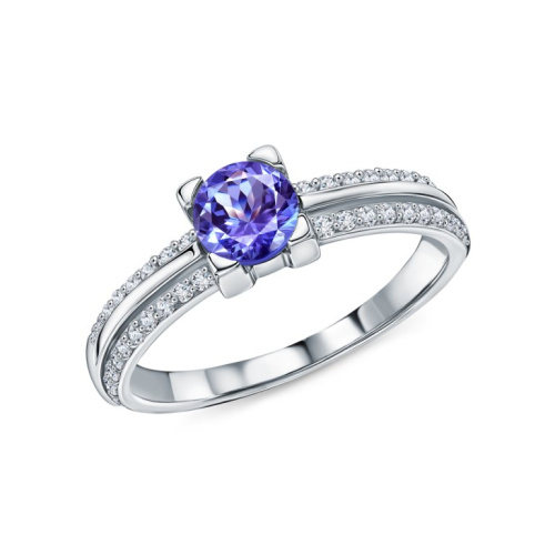 Золотое кольцо с бриллиантами природными и танзанитами природными