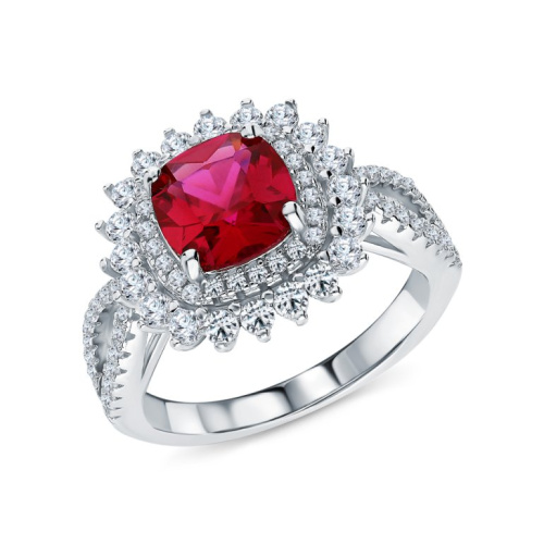 Серебряное кольцо с фианитами и корундом синтетическим