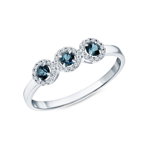 Золотое кольцо с бриллиантами природными и топазами природными