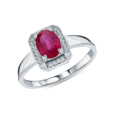 Серебряное кольцо с фианитами и рубинами природными