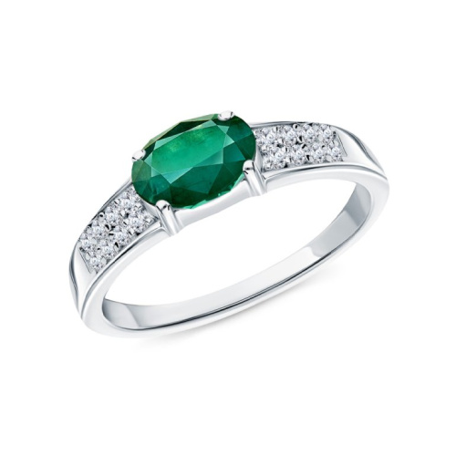 Серебряное кольцо с фианитами и изумрудами природными