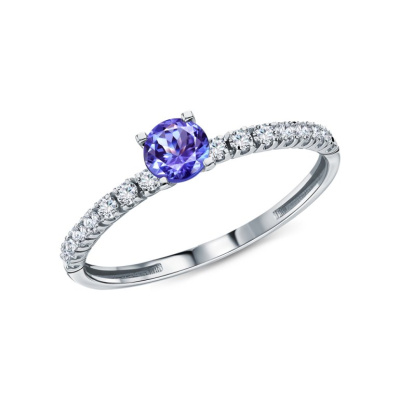 Золотое кольцо с бриллиантами природными и танзанитами природными