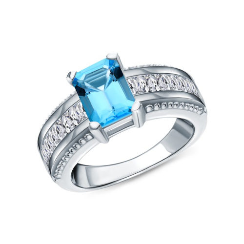 Серебряное кольцо с фианитами и топазами природными