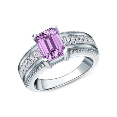 Серебряное кольцо с фианитами и аметистами природными