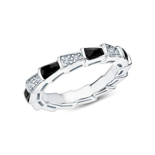 Серебряное кольцо с фианитами и ониксом природным