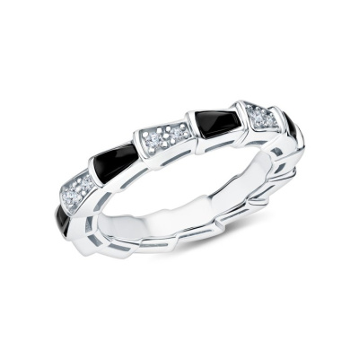 Серебряное кольцо с фианитами и ониксом природным