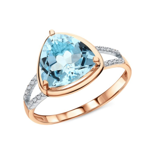 Золотое кольцо с фианитами и топазом природным