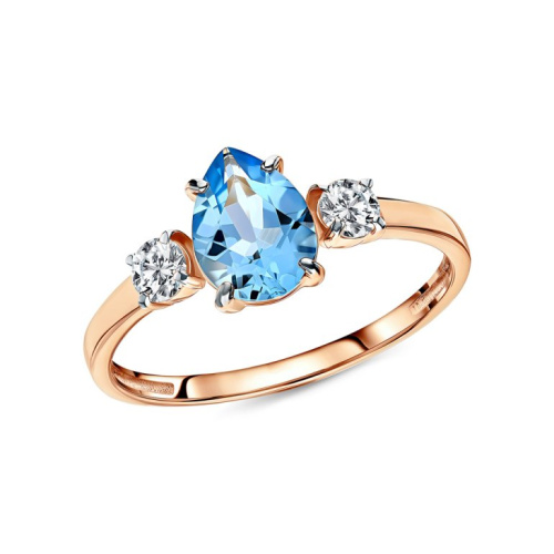 Золотое кольцо с фианитами и топазом природным