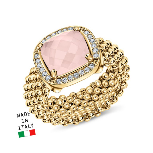 Серебряное кольцо с фианитами и кварцем синтетическим