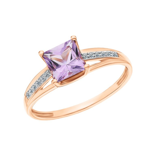 Золотое кольцо с бриллиантами природными и аметистами природными