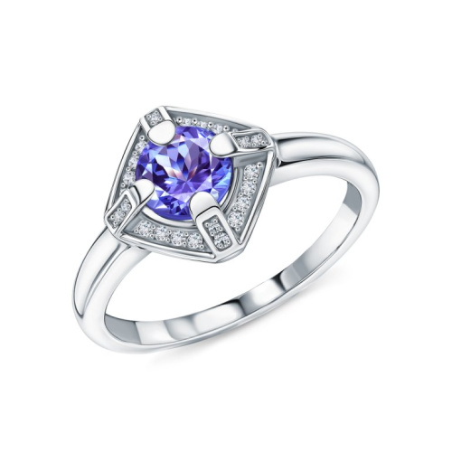 Золотое кольцо с бриллиантами природными и танзанитами природными